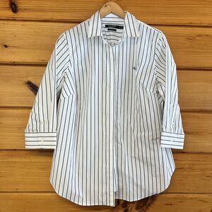 Lauren Ralph Lauren Non Iron Women's 1X Striped Button-Up Shirt 3/4 Sleeves
